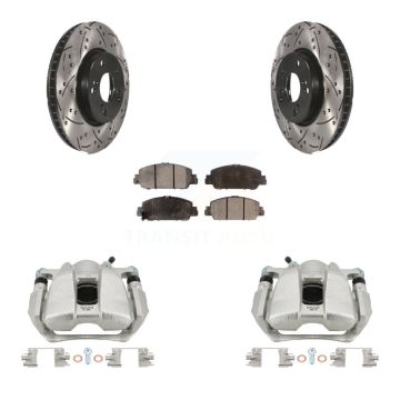 Front Disc Brake Coated Caliper Drilled Slotted Rotor & Ceramic Pad Kit For Honda Accord KCD-100013T
