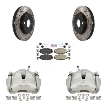 Front Disc Brake Coated Caliper Drilled Slotted Rotors & Ceramic Pad Kit For Toyota RAV4 KCD-100015N