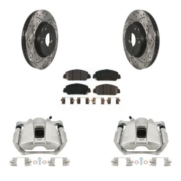 Front Brake Coated Caliper Drill Slot Rotors Semi-Metallic Pad Kit For Honda HR-V Accord KCD-100015P