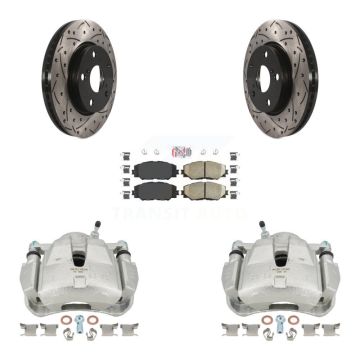 Front Disc Brake Coated Caliper Drilled Slotted Rotors & Ceramic Pad Kit For Toyota RAV4 KCD-100016N