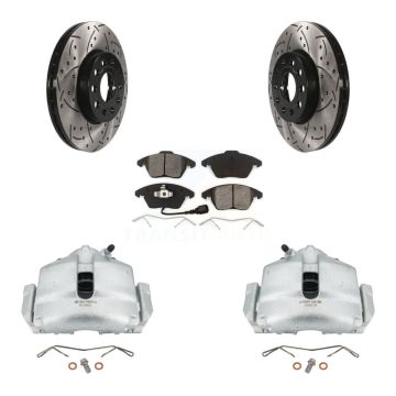 Front Brake Caliper Drill Slot Rotor Semi-Metallic Pad Kit For Volkswagen Jetta Golf Eos KCD-100016S