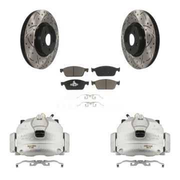 Front Brake Coated Caliper Drill Slot Rotors Ceramic Pad Kit For 2013-2018 Ford Focus ST KCD-100018C