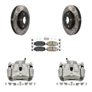 Front Brake Caliper Drill Slotted Rotor Ceramic Pad Kit For Toyota RAV4 Prius V Scion xB KCD-100018N