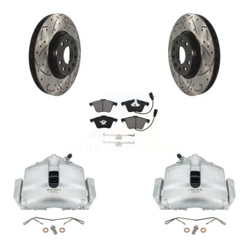 Front Brake Caliper Drilled Slot Rotor Semi-Metallic Pad Kit For 2010 Volkswagen CC 3.6L KCD-100018S