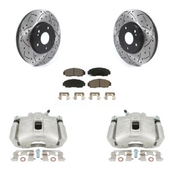 Front Brake Caliper Drill Slotted Rotor Ceramic Pad Kit For Honda Accord Acura TSX TL CL KCD-100020C