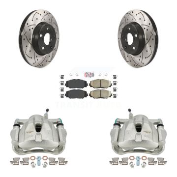 Front Brake Caliper Drilled Slot Rotor Ceramic Pad Kit For Toyota Corolla Matrix Pontiac KCD-100020N