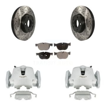 Front Disc Brake Coated Caliper Drill Slotted Rotors Semi-Metallic Pad Kit For BMW X5 X6 KCD-100020P