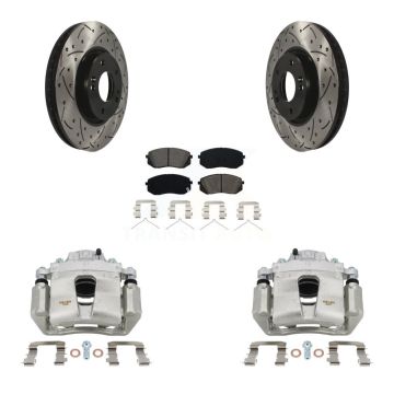 Front Brake Coated Caliper Drill Slotted Rotors Semi-Metallic Pad Kit For Hyundai Sonata KCD-100020S