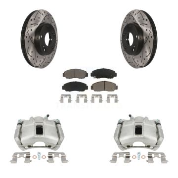 Front Disc Brake Coated Caliper Drilled Slotted Rotor & Ceramic Pad Kit For Honda Accord KCD-100021C