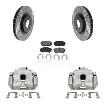 Front Brake Caliper Drill Slot Rotor Semi-Metallic Pad Kit For Hyundai Sonata Kia Optima KCD-100021S