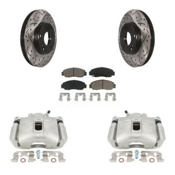 Front Disc Brake Coated Caliper Drilled Slotted Rotor & Ceramic Pad Kit For Honda Accord KCD-100022C