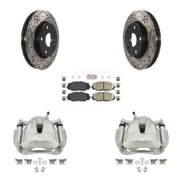 Front Disc Brake Coated Caliper Drilled Slotted Rotor Ceramic Pad Kit For Toyota RAV4 LE KCD-100022N
