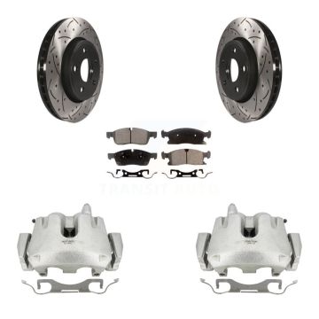 Front Brake Caliper Drill Slot Rotor Semi-Metallic Pad Kit For Jeep Grand Cherokee Dodge KCD-100022P