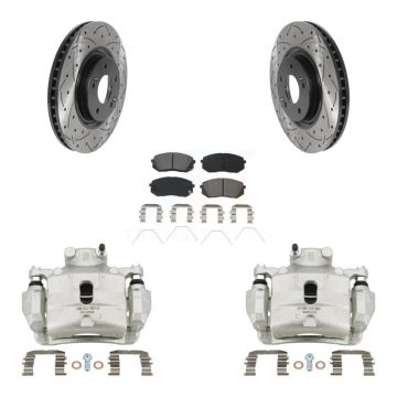Front Brake Caliper Drill Slot Rotor Semi-Metallic Pad Kit For Hyundai Sonata Kia Optima KCD-100022S