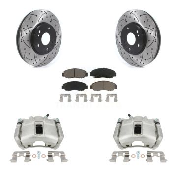 Front Disc Brake Coated Caliper Drilled Slotted Rotor & Ceramic Pad Kit For Honda Accord KCD-100023C