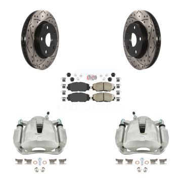 Front Brake Coated Caliper Drill Slot Rotor Ceramic Pad Kit For 2014-2015 Toyota RAV4 LE KCD-100023N