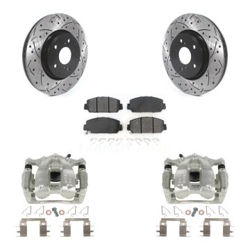 Front Disc Brake Coated Caliper Drill Slotted Rotor Semi-Metallic Pad Kit For Honda CR-V KCD-100023S