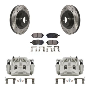 Front Disc Brake Coated Caliper Drilled Slotted Rotors Ceramic Pad Kit For Subaru Legacy KCD-100023T