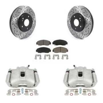 Front Disc Brake Coated Caliper Drilled Slotted Rotor & Ceramic Pad Kit For Honda Accord KCD-100024C