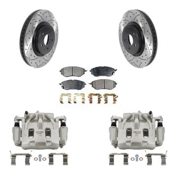 Front Brake Caliper Drilled Slot Rotor Semi-Metallic Pad Kit For Subaru Forester Outback KCD-100024P