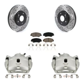 Front Disc Brake Coated Caliper Drilled Slotted Rotor & Ceramic Pad Kit For Honda Accord KCD-100025C