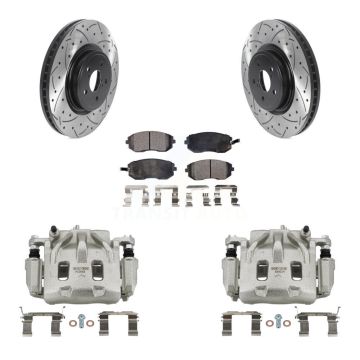 Front Disc Brake Coated Caliper Drilled Slotted Rotors Ceramic Pad Kit For Subaru Legacy KCD-100025T