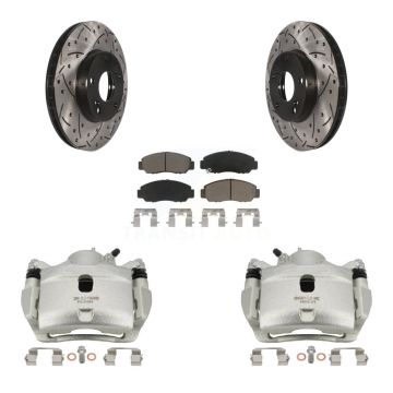 Front Brake Coated Caliper Drilled Slot Rotor Ceramic Pad Kit For 2007 Honda Accord 2.4L KCD-100026C