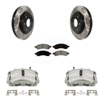 Front Brake Caliper Drill Slot Rotors Semi-Metallic Pad Kit For GMC Acadia Buick Enclave KCD-100026S