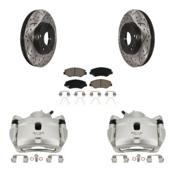 Front Brake Caliper Drill Slotted Rotor Ceramic Pad Kit For Honda Civic Accord Fit Acura KCD-100027C