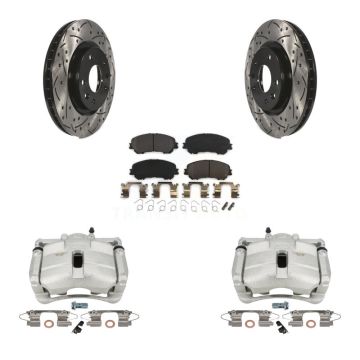 Front Brake Coated Caliper Drill Slot Rotor Semi-Metallic Pad Kit For Nissan Rogue Sport KCD-100027P