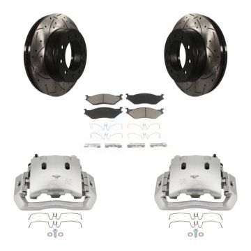 Front Brake Caliper Drill Slotted Rotors Ceramic Pad Kit For Ford F-450 Super Duty F-550 KCD-100028C