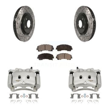 Front Disc Brake Coated Caliper Drill Slot Rotors Semi-Metallic Pad Kit For Nissan Rogue KCD-100028P
