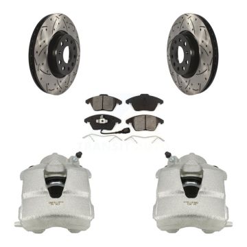 Front Brake Coated Caliper Drilled Slot Rotor Semi-Metallic Pad Kit For Volkswagen Jetta KCD-100028S
