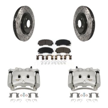 Front Disc Brake Coated Caliper Drilled Slotted Rotor & Ceramic Pad Kit For Nissan Rogue KCD-100028T