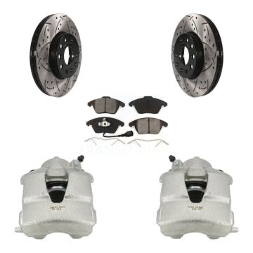 Front Brake Coated Caliper Drilled Slot Rotor Semi-Metallic Pad Kit For Volkswagen Jetta KCD-100029S