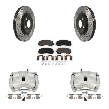 Front Disc Brake Coated Caliper Drilled Slotted Rotor & Ceramic Pad Kit For Nissan Rogue KCD-100029T