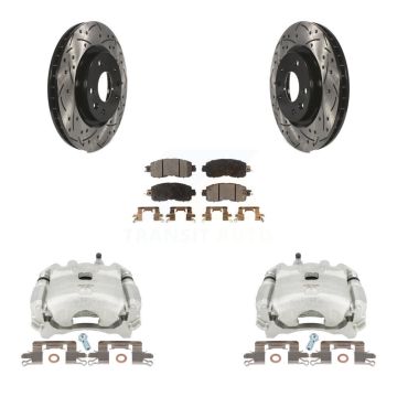 Front Disc Brake Coated Caliper Drilled Slot Rotor Semi-Metallic Pad Kit For Nissan LEAF KCD-100030P