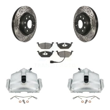 Front Brake Coated Caliper Drilled Slot Rotor Semi-Metallic Pad Kit For Volkswagen Jetta KCD-100030S