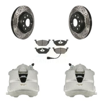 Front Brake Coated Caliper Drilled Slot Rotor Semi-Metallic Pad Kit For Volkswagen Jetta KCD-100031S