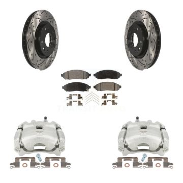 Front Disc Brake Coated Caliper Drilled Slotted Rotors & Ceramic Pad Kit For Nissan LEAF KCD-100031T