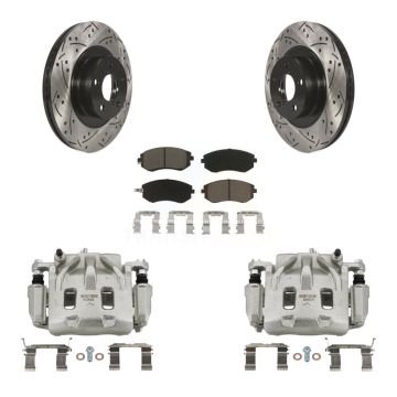 Front Disc Brake Coated Caliper Drilled Slotted Rotors Ceramic Pad Kit For Subaru Legacy KCD-100032C