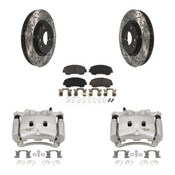Front Disc Brake Coated Caliper Drill Slot Rotors Semi-Metallic Pad Kit For Nissan Rogue KCD-100032P
