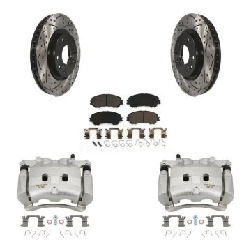 Front Disc Brake Coated Caliper Drilled Slotted Rotor & Ceramic Pad Kit For Nissan Rogue KCD-100032T