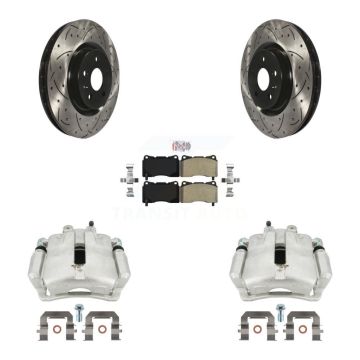 Front Brake Caliper Drill Slotted Rotor Semi-Metallic Pad Kit For 12-13 Buick Regal 2.4L KCD-100033N