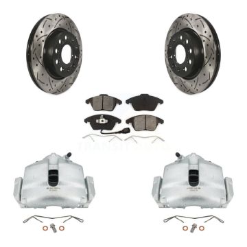 Front Brake Caliper Drill Slotted Rotor Semi-Metallic Pad Kit For Volkswagen GTI Audi A3 KCD-100033S