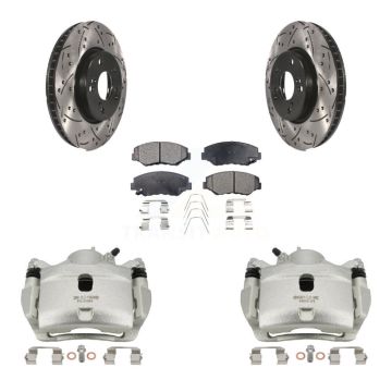 Front Disc Brake Coated Caliper Drilled Slotted Rotors & Ceramic Pad Kit For Honda Civic KCD-100033T