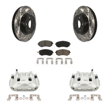 Front Disc Brake Coated Caliper Drilled Slotted Rotors Ceramic Pad Kit For Subaru Legacy KCD-100034C