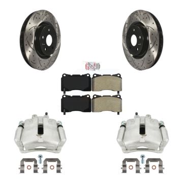 Front Brake Caliper Drill Slotted Rotor Semi-Metallic Pad Kit For 12-13 Buick Regal 2.4L KCD-100034N