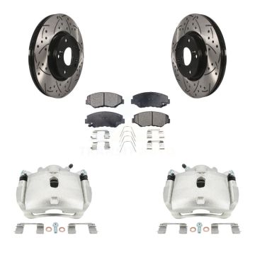 Front Brake Caliper Drill Slotted Rotors Semi-Metallic Pad Kit For Honda Civic Acura ILX KCD-100034P