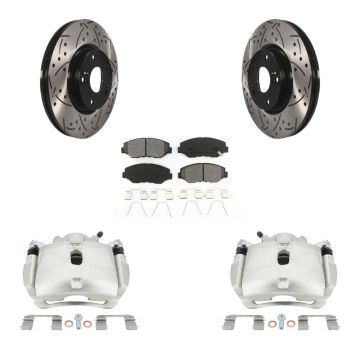 Front Brake Caliper Drill Slotted Rotors Semi-Metallic Pad Kit For Honda Civic Acura ILX KCD-100034S